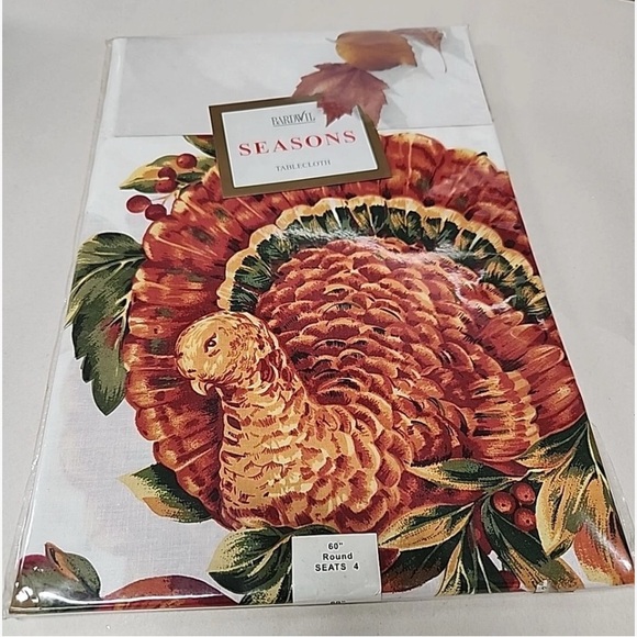 Bardwil Seasons Turkey Harvest Gathering Tablecloth Round 60" New Fall Autumn - Picture 1 of 2